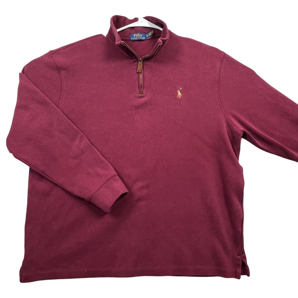 Polo Ralph Lauren Pullover Mens XL Burgundy Maroon 1/4 Zip Ribbed Cotton Sweater